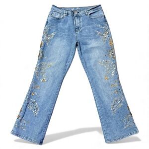 DFX Bootcut Embroidered Blue Jeans With Silver and Gold Sequins Size 10P